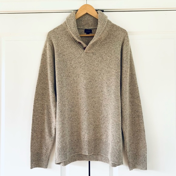 J. Crew Sweater Button Shawl Collar Wool Pullover Oatmeal Knit Men’s Size Large - Picture 1 of 8